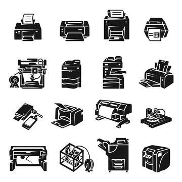 Printer icon set, simple style Stock Illustration