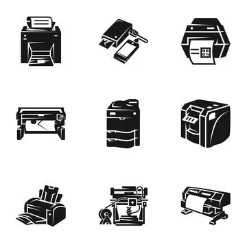 Printer icon set, simple style Stock Illustration