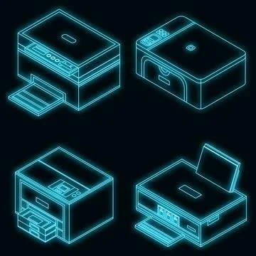 Printer icon set vector neon 스톡 일러스트