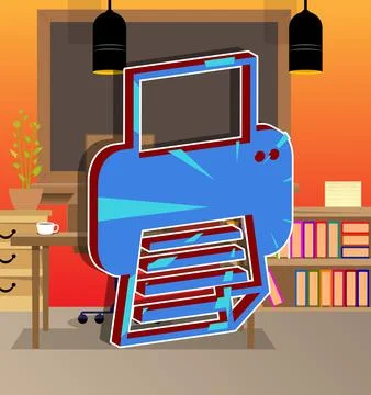 Printer icon, sign. Comic book word symbol on abstract comics background. Ret Stock Illustration