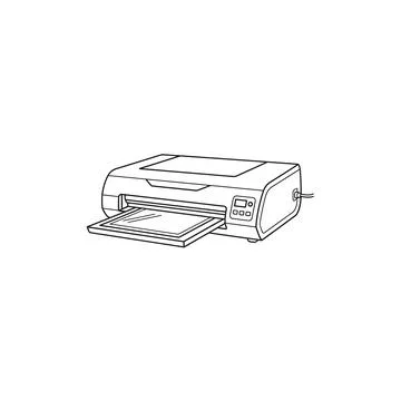 Printer icon simple outline graphic office equipment with line art on a white 스톡 일러스트