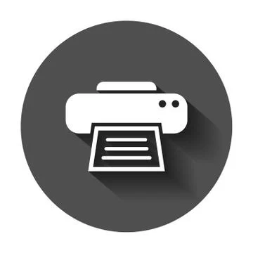Printer icon. Vector illustration with long shadow. Business concept document Illustrazione stock