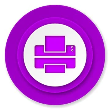 Printer icon, violet button, print sign. Stock Illustration