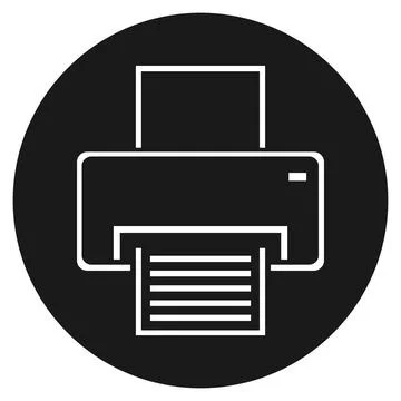Printer icon. White printer sign on a black circle background. Vector 스톡 일러스트