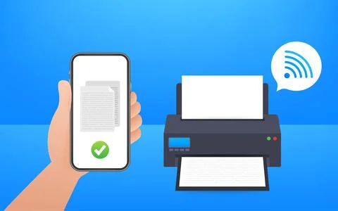 Printer icon with wifi wireless symbol. Wireless printer. Vector stock Illustrazione stock
