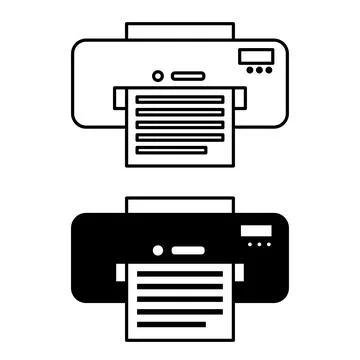 Printer Icons. Black and White Vector Illustration. Device for Printing Doc.. Ilustração Stock