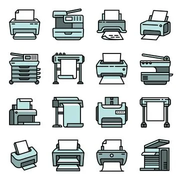 Printer icons set, outline style Illustrazione stock