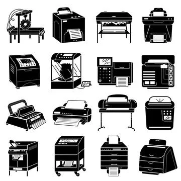 Printer icons set, simple style Stock Illustration