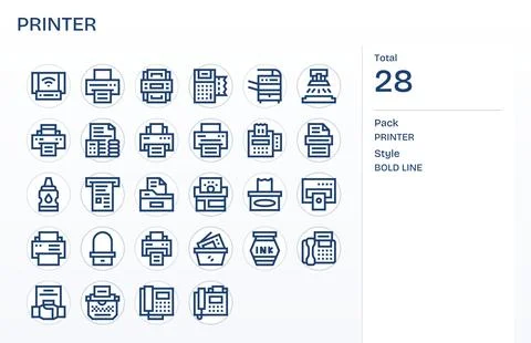 Printer including 28 High Resolution Bold Line Vector Illustrations Stock Illustration