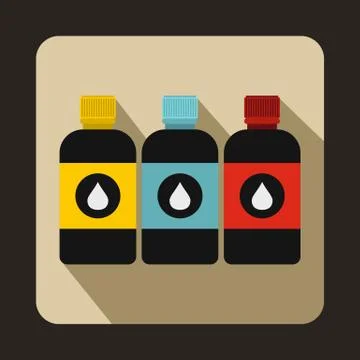 Printer ink bottles icon, flat style Stock Illustration