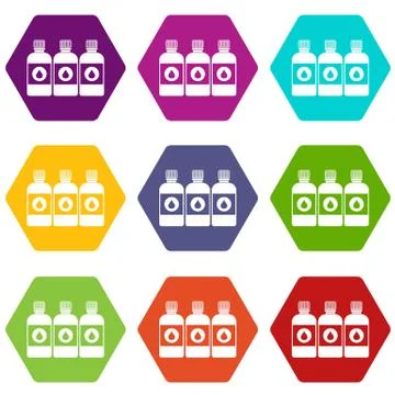 Printer ink bottles icon set color hexahedron Illustrazione stock