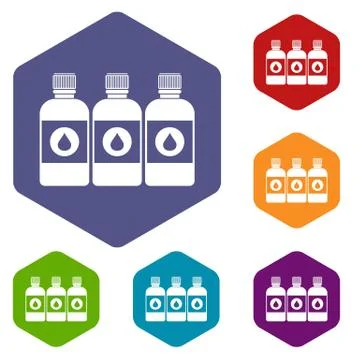 Printer ink bottles icons set Illustrazione stock