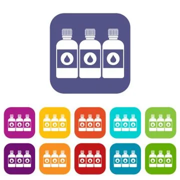 Printer ink bottles icons set Stock Illustration