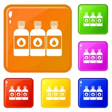 Printer ink bottles icons set color Stockillustratie