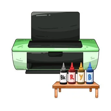 Printer with ink bottles illustration イラスト素材
