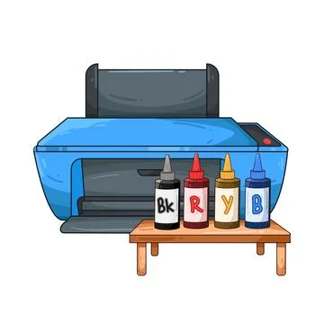 Printer with ink bottles illustration イラスト素材