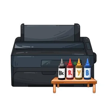 Printer with ink bottles illustration イラスト素材