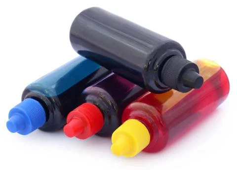 Printer ink bottles Stock Photos