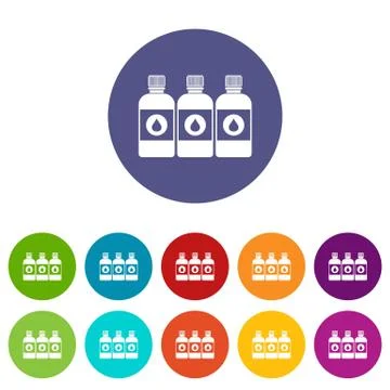 Printer ink bottles set icons Stock Illustration