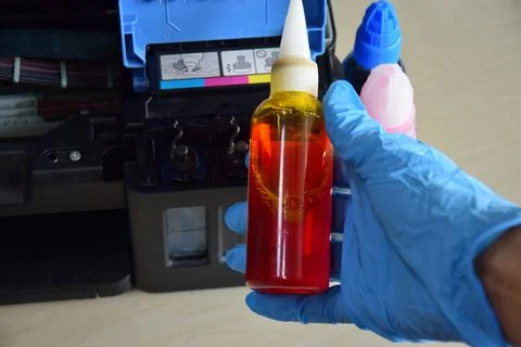 Printer ink Refilling ink for refillable printers Stock Photos