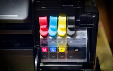 Printer ink tank for refill at office - Close up printer cartridge inkjet of  Stock Photos