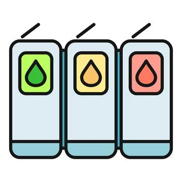 Printer ink tanks showing cmyk color drops Ilustração Stock