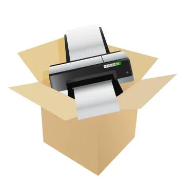 Printer inside a box illustration design over white Ilustración de archivo