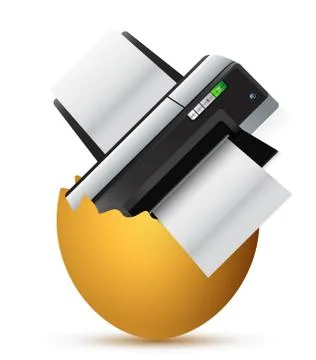 Printer inside a broken egg illustration design over white Stock Illustration