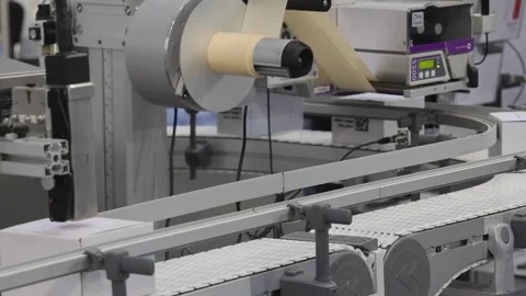 Printer Labeling Machine Conveyor Stock Footage 332861925