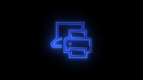 Printer laptop devices stroke icon glowing neon animation Stock Footage 289450018
