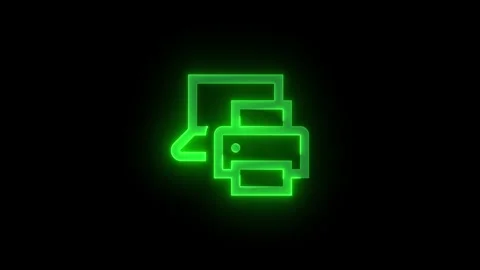 Printer laptop devices stroke icon glowing neon animation Stock Footage 289450031