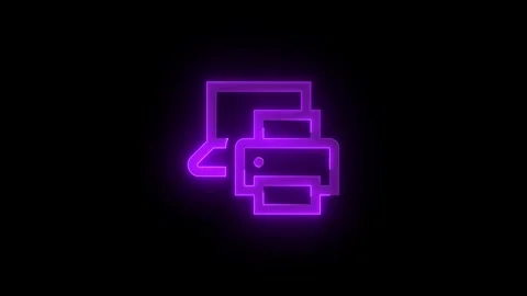 Printer laptop devices stroke icon glowing neon animation Stock Footage 289450039