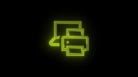 Printer laptop devices stroke icon glowing neon animation Stock Footage 289450049