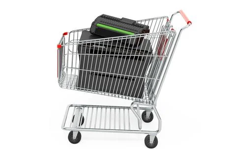Printer laser MFP inside shopping cart, 3D rendering Stock-Illustration