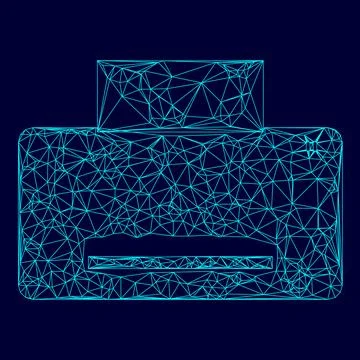 Printer low poly triangulation triangulated polygonal electric cyan blue vibr Ilustración de archivo