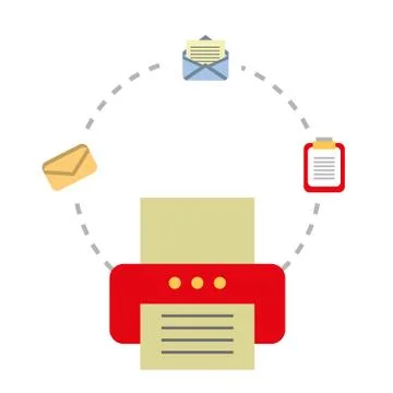Printer machine with envelope and clipboard Illustrazione stock