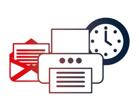 Printer machine with envelope and watch Illustrazione stock