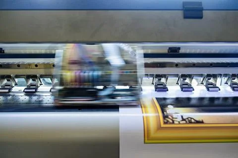 Printer machine inkjet during production on vinyl Stock Photos