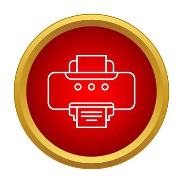 Printer machine outline icon on red button Stock Illustration
