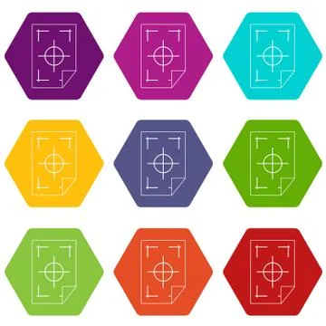 Printer marks on a paper icon set color hexahedron Illustrazione stock