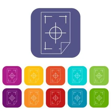 Printer marks on a paper icons set Stock Illustration