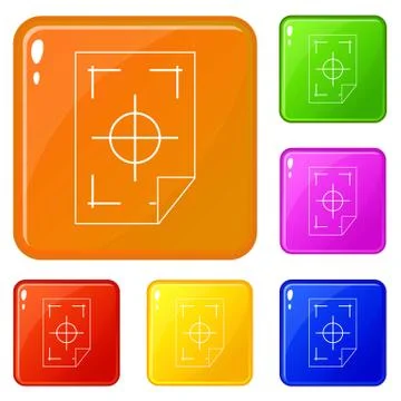 Printer marks on a paper icons set color Stock Illustration