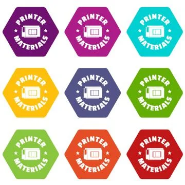 Printer materials icons set 9 Stock Illustration
