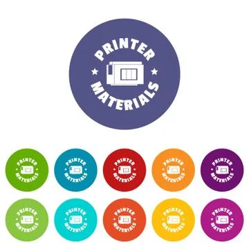 Printer materials icons set color Stock Illustration