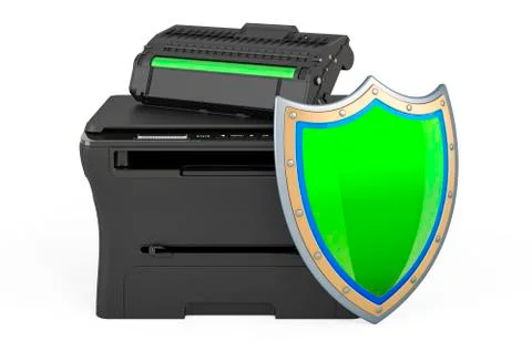 Printer MFP with shield, 3D rendering Stock Illustration