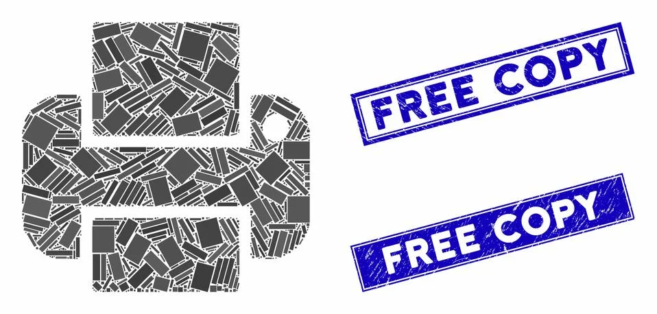 Printer Mosaic and Distress Rectangle Free Copy Stamp Seals Stock Illustration
