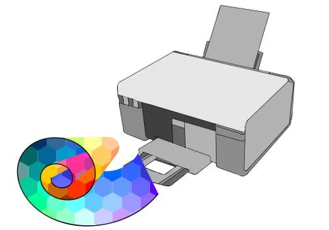 Printer with multicolor paper Stock Illustration