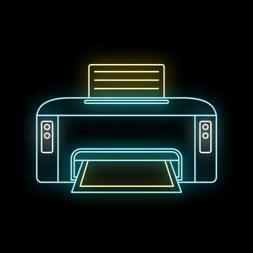Printer neon glowing icon electronic device technology Illustrazione stock
