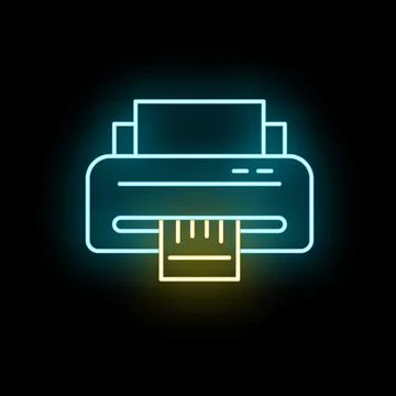 Printer neon icon outputting document with blue glow イラスト素材