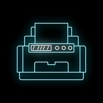 Printer neon light outline producing documents Stockillustratie